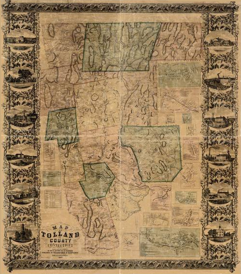 Antique 1857 map of Tolland County, Connecticut